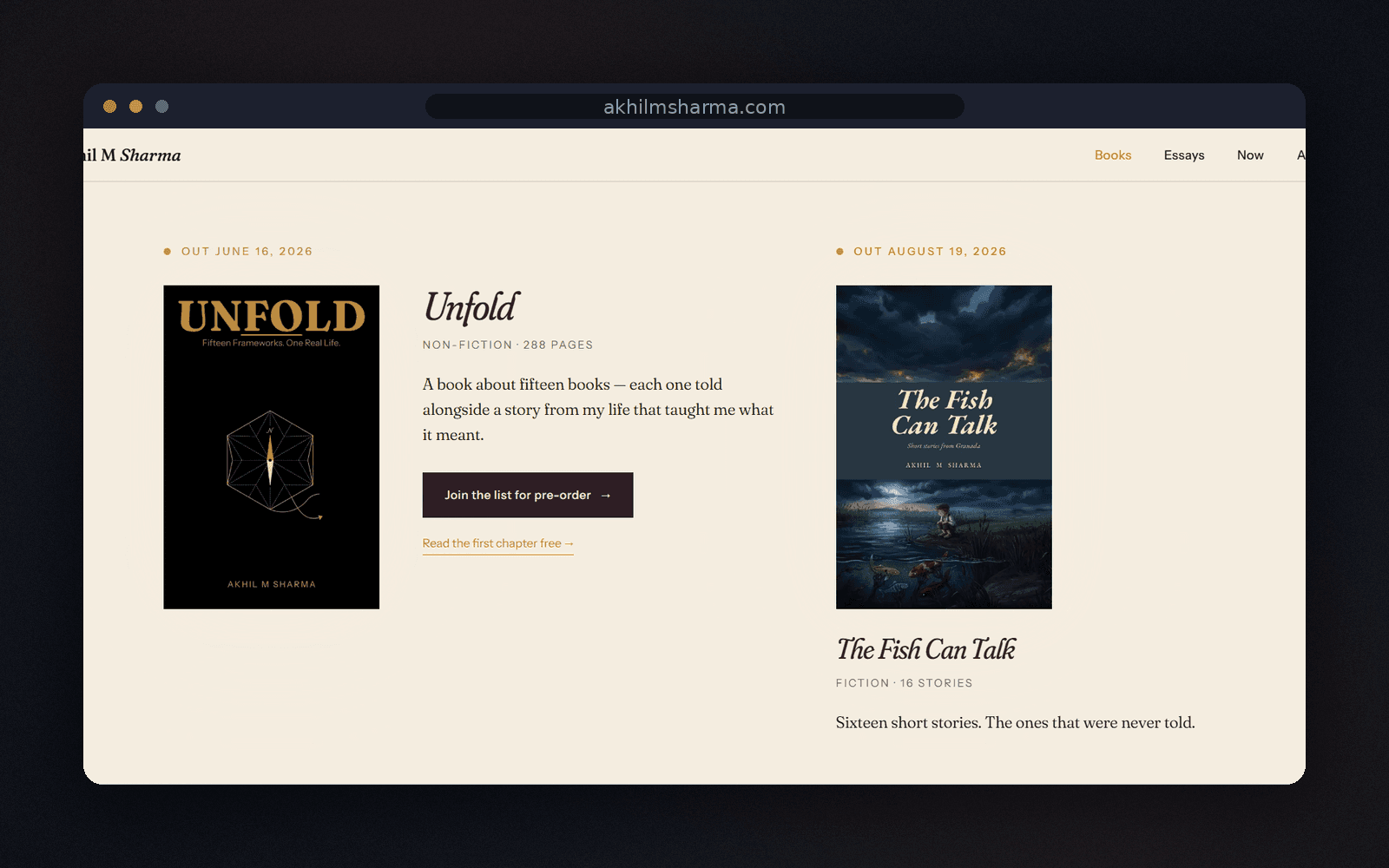 akhilmsharma.com — Plataforma de autor — libros, ensayos y newsletter.