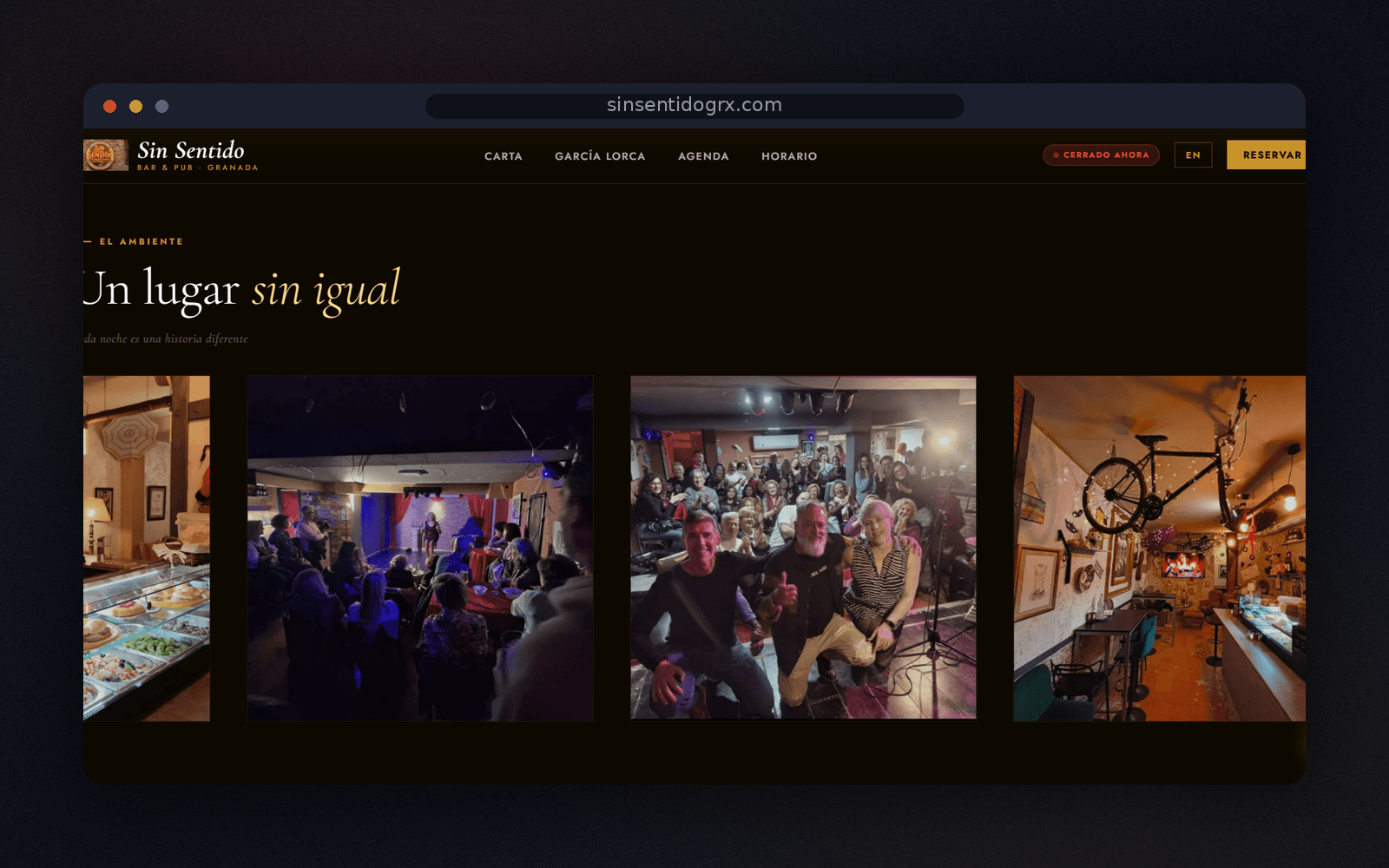 Sin Sentido — Web para un bar & pub emblematico de Granada — carta, agenda y reservas.
